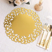 6  Metallic 13" Laser Cut Cardboard Placemats with Floral Rim - Gold DSP_CHRG_R0015_GOLD