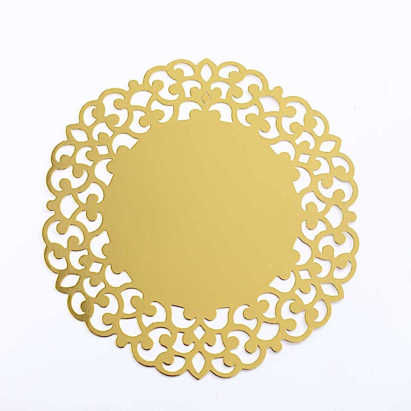 6  Metallic 13" Laser Cut Cardboard Placemats with Floral Rim - Gold DSP_CHRG_R0015_GOLD