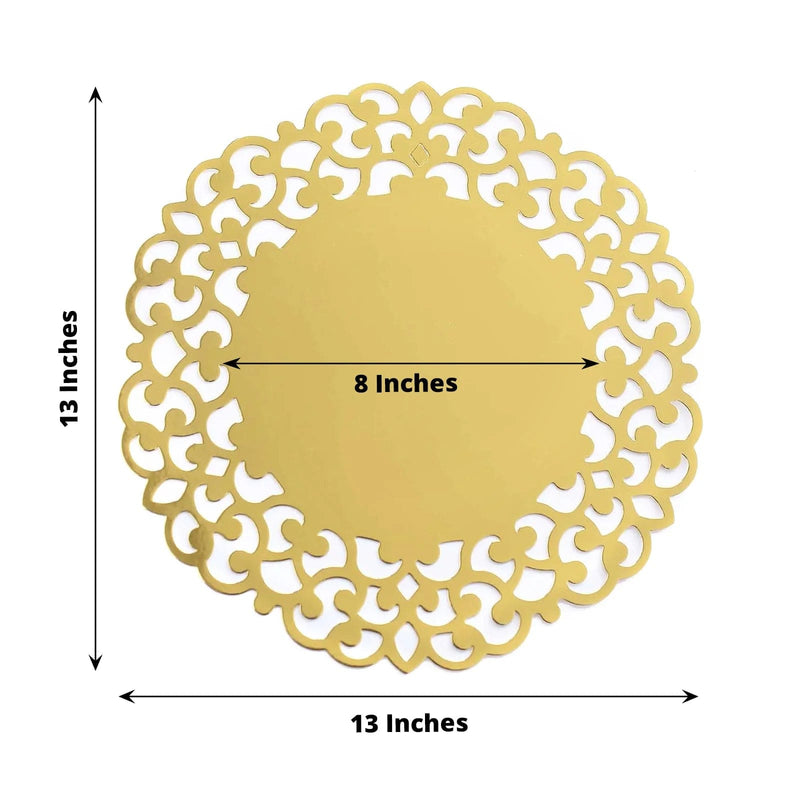 6  Metallic 13" Laser Cut Cardboard Placemats with Floral Rim - Gold DSP_CHRG_R0015_GOLD