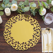 6  Metallic 13" Laser Cut Cardboard Placemats with Floral Rim - Gold DSP_CHRG_R0015_GOLD