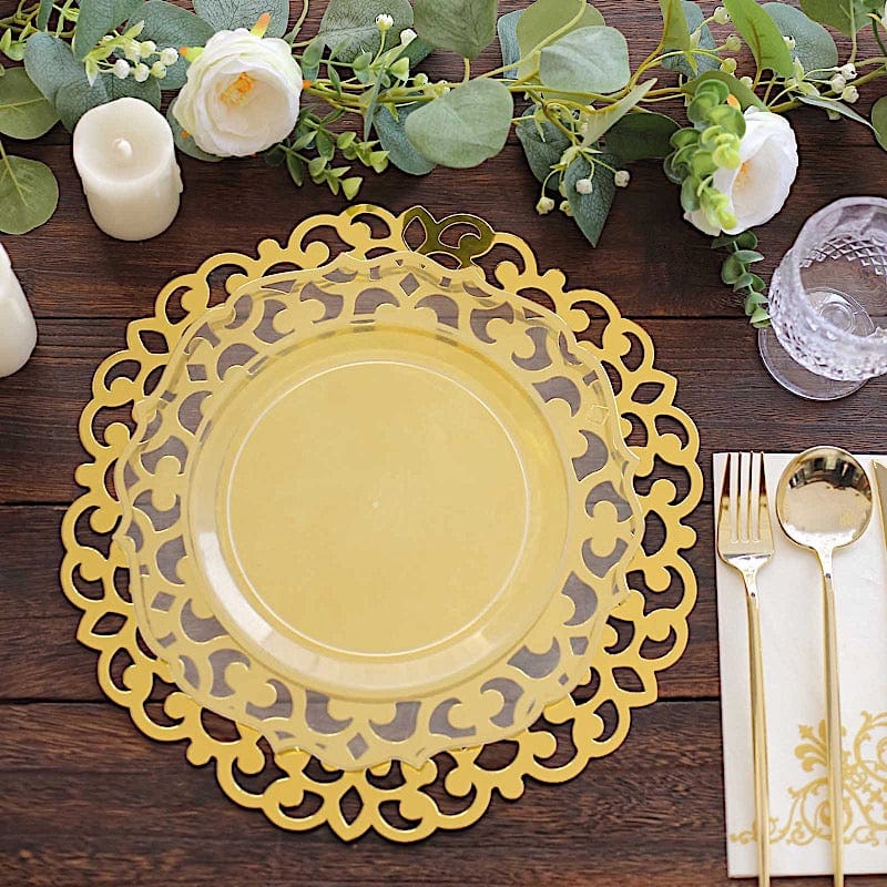 6  Metallic 13" Laser Cut Cardboard Placemats with Floral Rim - Gold DSP_CHRG_R0015_GOLD