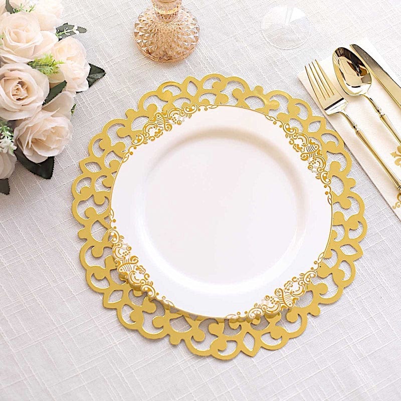 6  Metallic 13" Laser Cut Cardboard Placemats with Floral Rim - Gold DSP_CHRG_R0015_GOLD