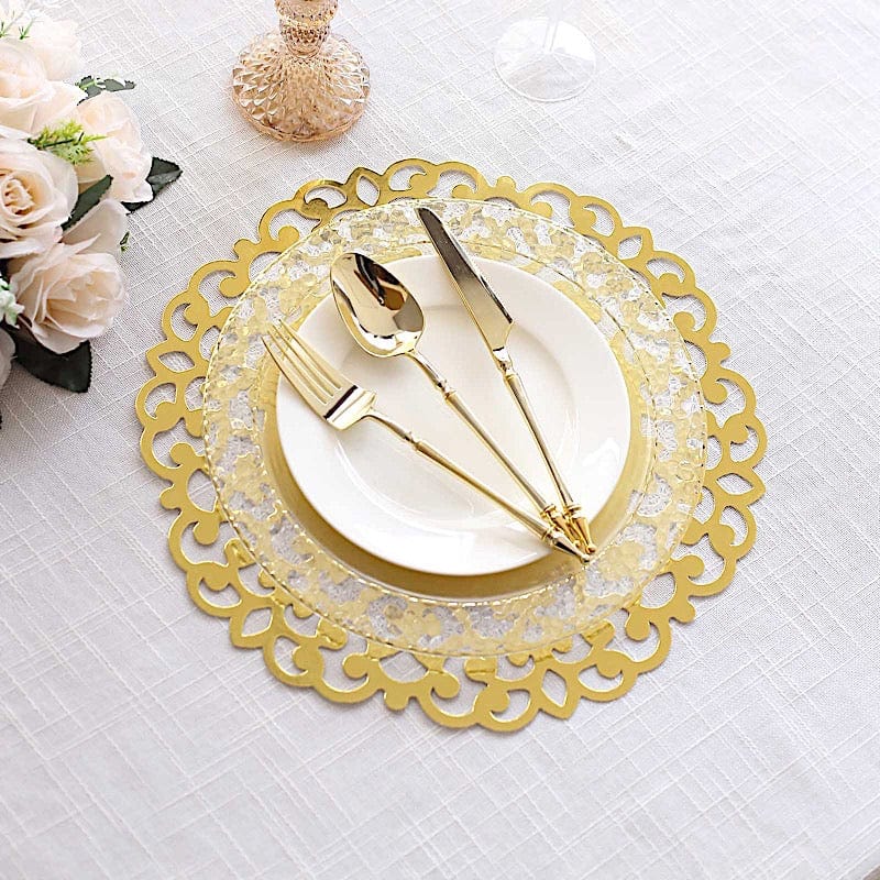 6  Metallic 13" Laser Cut Cardboard Placemats with Floral Rim - Gold DSP_CHRG_R0015_GOLD