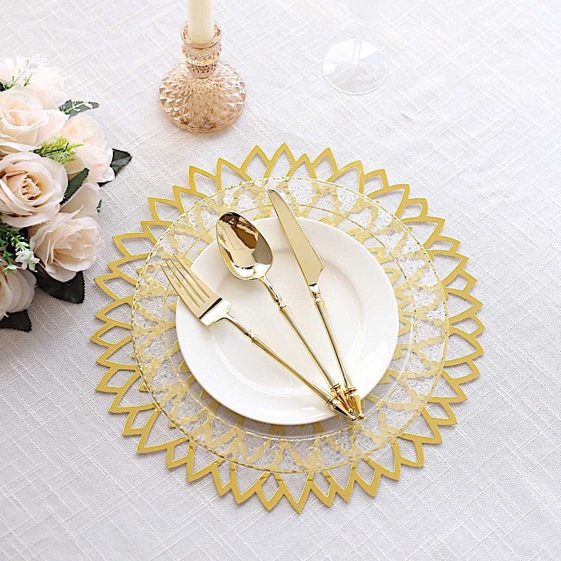 6  Metallic 13" Laser Cut Hibiscus Flower Cardboard Placemats - Gold DSP_CHRG_R0016_GOLD