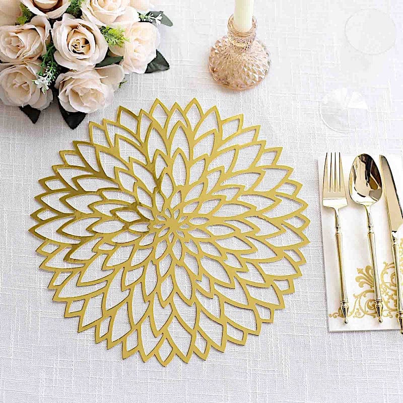 6  Metallic 13" Laser Cut Hibiscus Flower Cardboard Placemats - Gold DSP_CHRG_R0016_GOLD