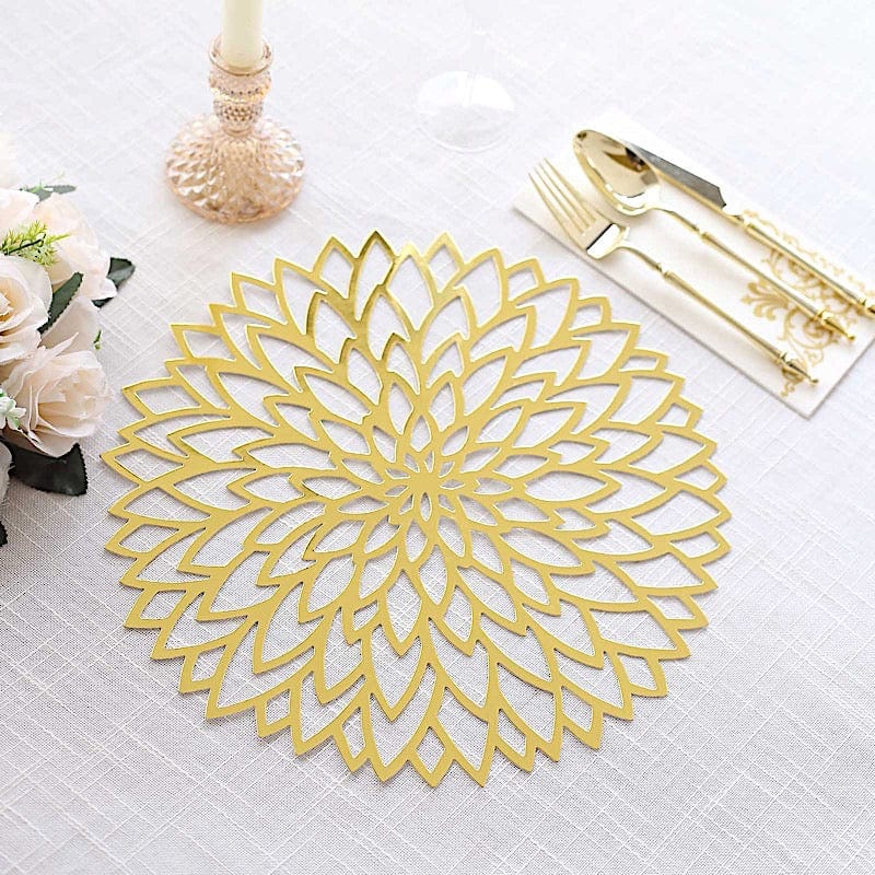 6  Metallic 13" Laser Cut Hibiscus Flower Cardboard Placemats - Gold DSP_CHRG_R0016_GOLD