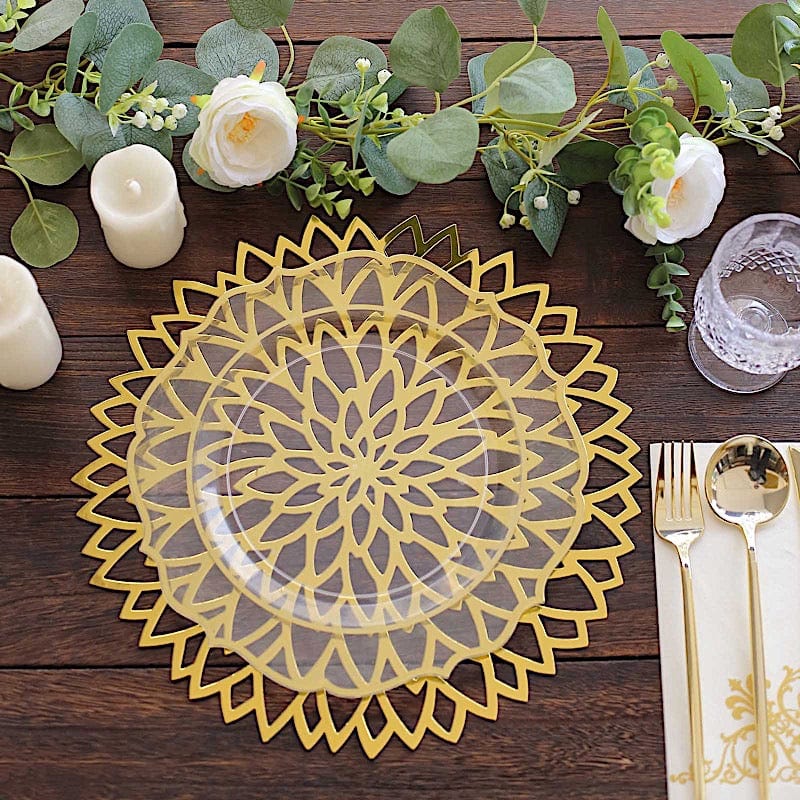 6  Metallic 13" Laser Cut Hibiscus Flower Cardboard Placemats - Gold DSP_CHRG_R0016_GOLD