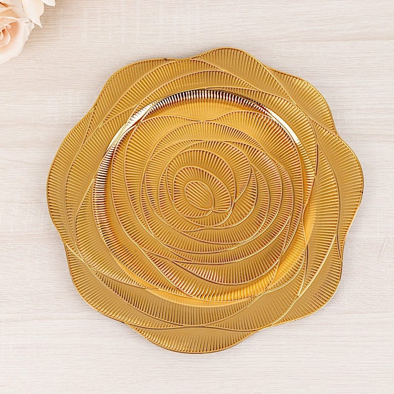 6 Metallic 13" Round Acrylic Plastic Charger Plates with Ribbed Rose Pattern - Gold CHRG_PLST0049_GOLD