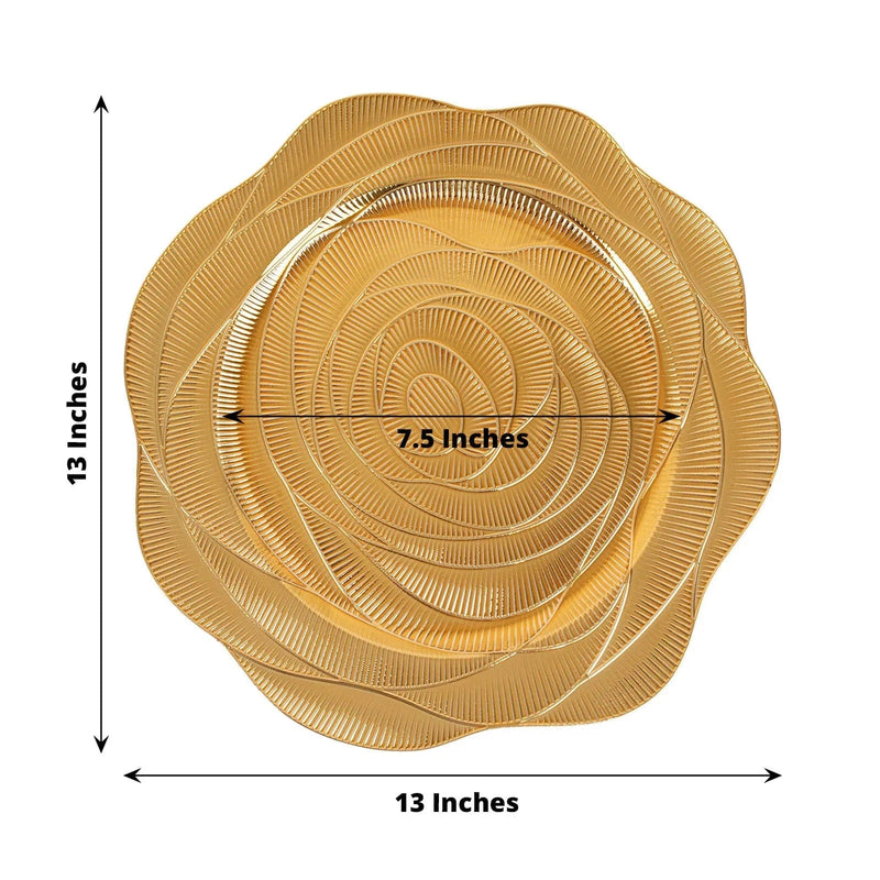 6 Metallic 13" Round Acrylic Plastic Charger Plates with Ribbed Rose Pattern - Gold CHRG_PLST0049_GOLD