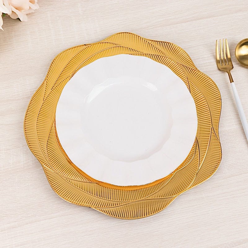 6 Metallic 13" Round Acrylic Plastic Charger Plates with Ribbed Rose Pattern - Gold CHRG_PLST0049_GOLD