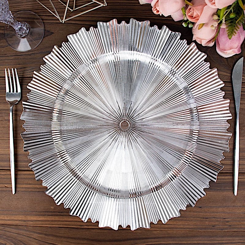 6 Metallic 13" Sunray Acrylic Plastic Charger Plates with Scalloped Edges