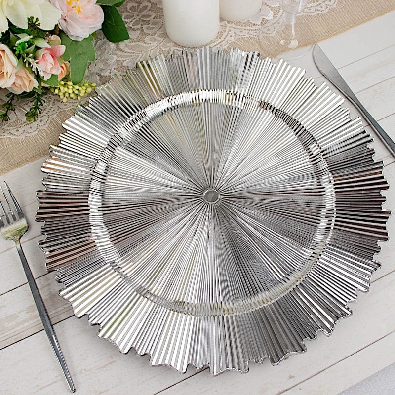 6 Metallic 13" Sunray Acrylic Plastic Charger Plates with Scalloped Edges