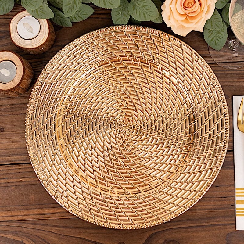 6 Metallic 13" Swirl Rattan Acrylic Charger Plates - Gold CHRG_PLST0022A_GOLD