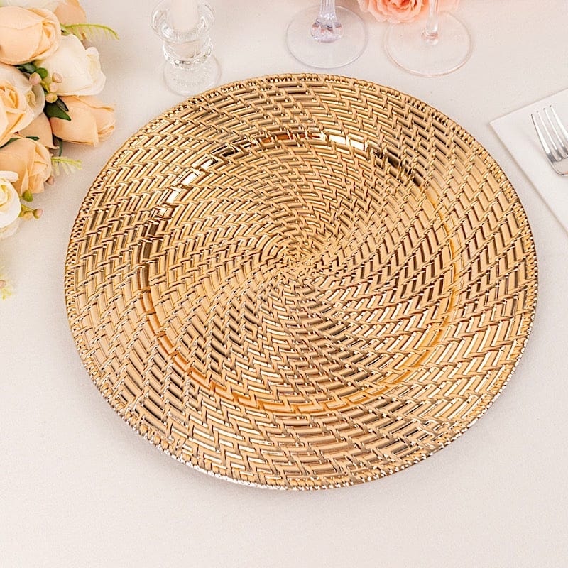 6 Metallic 13" Swirl Rattan Acrylic Charger Plates - Gold CHRG_PLST0022A_GOLD