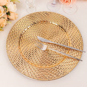 6 Metallic 13" Swirl Rattan Acrylic Charger Plates - Gold CHRG_PLST0022A_GOLD