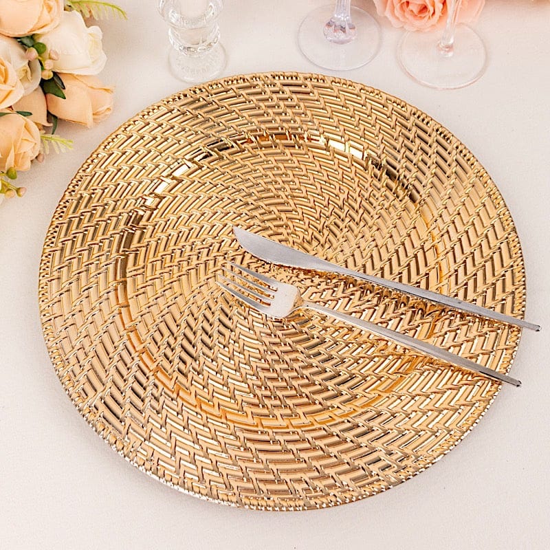 6 Metallic 13" Swirl Rattan Acrylic Charger Plates - Gold CHRG_PLST0022A_GOLD