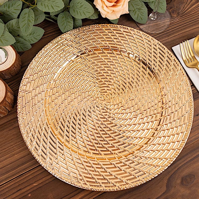 6 Metallic 13" Swirl Rattan Acrylic Charger Plates - Gold CHRG_PLST0022A_GOLD