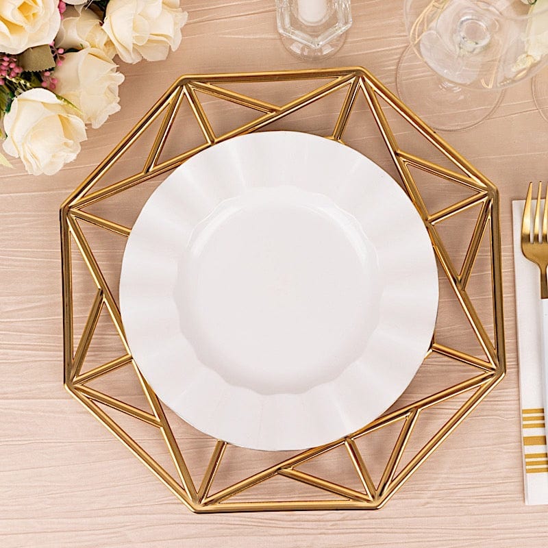 6 Octagon 13" Metallic Acrylic Plastic Charger Plates with Hollow Geometric Rim CHRG_PLST0039_GOLD
