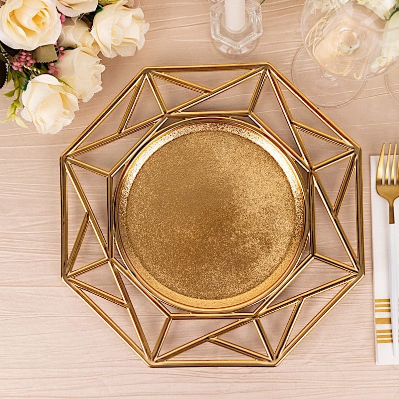 6 Octagon 13" Metallic Acrylic Plastic Charger Plates with Hollow Geometric Rim CHRG_PLST0039_GOLD