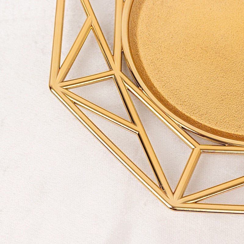 6 Octagon 13" Metallic Acrylic Plastic Charger Plates with Hollow Geometric Rim CHRG_PLST0039_GOLD