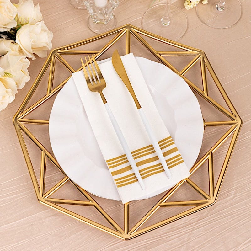 6 Octagon 13" Metallic Acrylic Plastic Charger Plates with Hollow Geometric Rim CHRG_PLST0039_GOLD