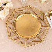 6 Octagon 13" Metallic Acrylic Plastic Charger Plates with Hollow Geometric Rim CHRG_PLST0039_GOLD