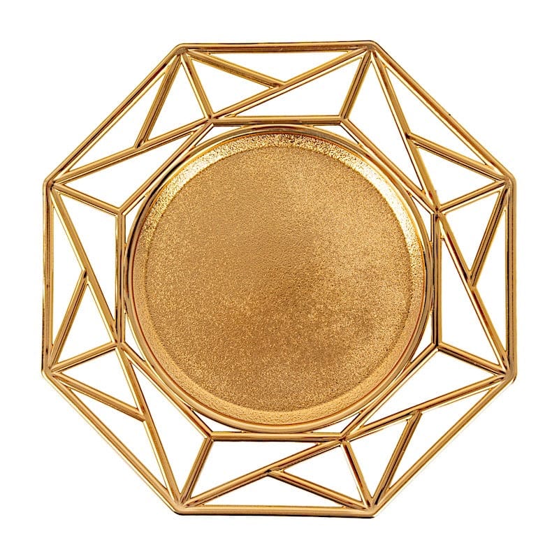 6 Octagon 13" Metallic Acrylic Plastic Charger Plates with Hollow Geometric Rim CHRG_PLST0039_GOLD