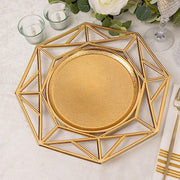 6 Octagon 13" Metallic Acrylic Plastic Charger Plates with Hollow Geometric Rim CHRG_PLST0039_GOLD