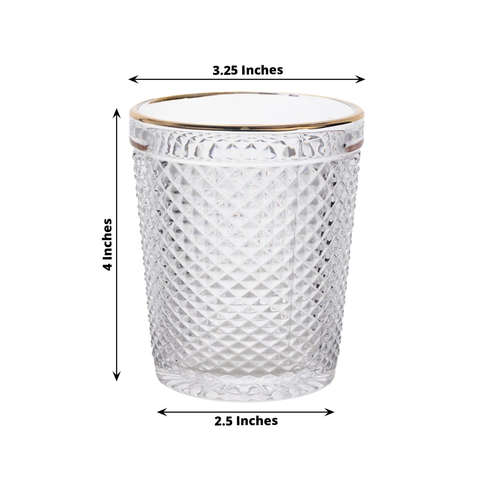 6 pack 11 oz Tumbler Glasses Hobnail Design with Gold Rim - Clear GLAS_CUCT003_11_CLGD
