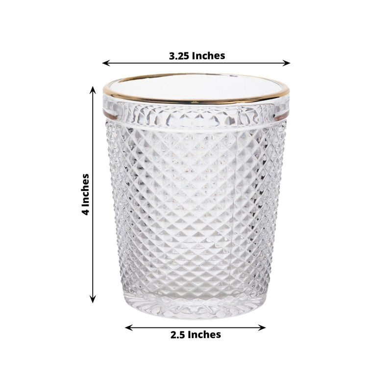 6 pack 11 oz Tumbler Glasses Hobnail Design with Gold Rim - Clear GLAS_CUCT003_11_CLGD