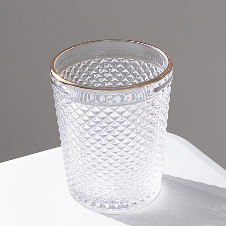 6 pack 11 oz Tumbler Glasses Hobnail Design with Gold Rim - Clear GLAS_CUCT003_11_CLGD