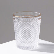 6 pack 11 oz Tumbler Glasses Hobnail Design with Gold Rim - Clear GLAS_CUCT003_11_CLGD