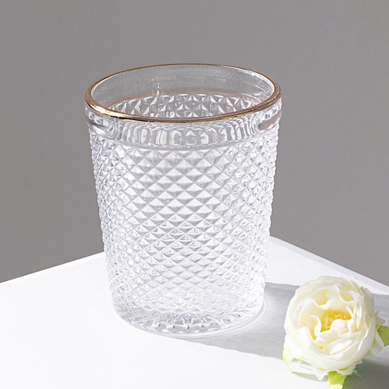 6 pack 11 oz Tumbler Glasses Hobnail Design with Gold Rim - Clear GLAS_CUCT003_11_CLGD