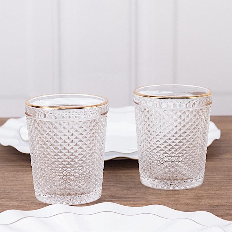 6 pack 11 oz Tumbler Glasses Hobnail Design with Gold Rim - Clear GLAS_CUCT003_11_CLGD