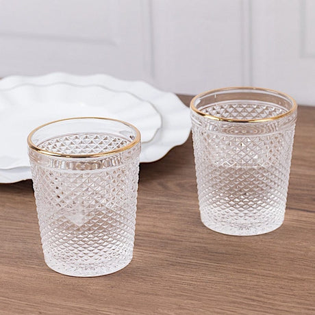 6 pack 11 oz Tumbler Glasses Hobnail Design with Gold Rim - Clear GLAS_CUCT003_11_CLGD