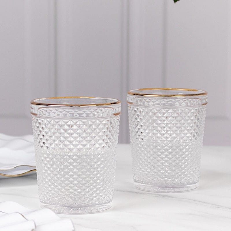 6 pack 11 oz Tumbler Glasses Hobnail Design with Gold Rim - Clear GLAS_CUCT003_11_CLGD