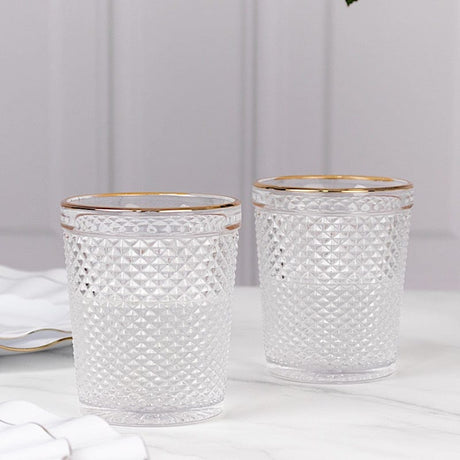 6 pack 11 oz Tumbler Glasses Hobnail Design with Gold Rim - Clear GLAS_CUCT003_11_CLGD