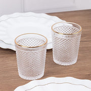 6 pack 11 oz Tumbler Glasses Hobnail Design with Gold Rim - Clear GLAS_CUCT003_11_CLGD