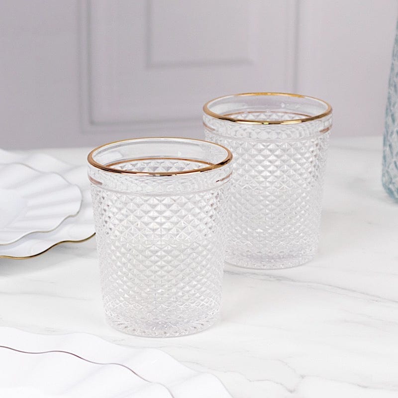 6 pack 11 oz Tumbler Glasses Hobnail Design with Gold Rim - Clear GLAS_CUCT003_11_CLGD