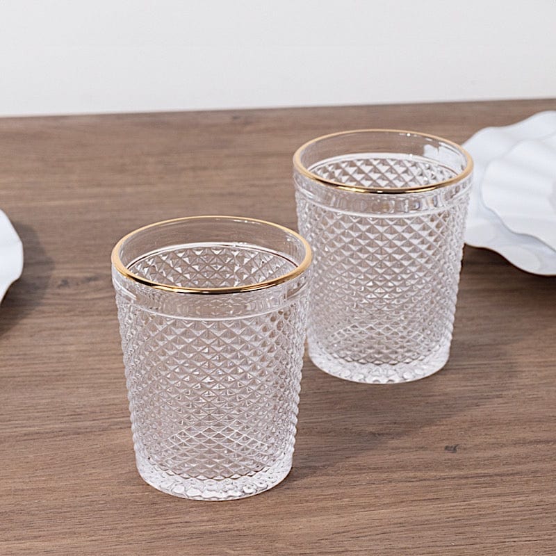 6 pack 11 oz Tumbler Glasses Hobnail Design with Gold Rim - Clear GLAS_CUCT003_11_CLGD