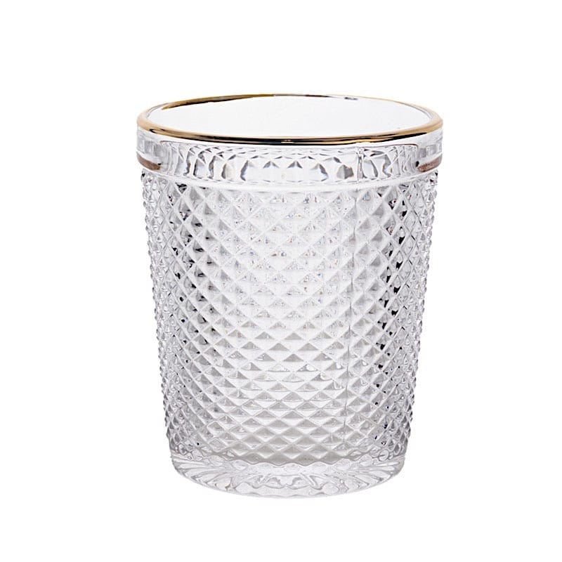 6 pack 11 oz Tumbler Glasses Hobnail Design with Gold Rim - Clear GLAS_CUCT003_11_CLGD