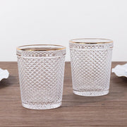 6 pack 11 oz Tumbler Glasses Hobnail Design with Gold Rim - Clear GLAS_CUCT003_11_CLGD