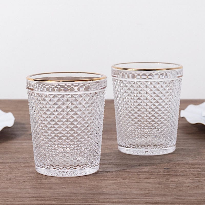 6 pack 11 oz Tumbler Glasses Hobnail Design with Gold Rim - Clear GLAS_CUCT003_11_CLGD