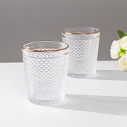 6 pack 11 oz Tumbler Glasses Hobnail Design with Gold Rim - Clear GLAS_CUCT003_11_CLGD
