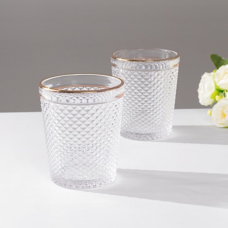 6 pack 11 oz Tumbler Glasses Hobnail Design with Gold Rim - Clear GLAS_CUCT003_11_CLGD