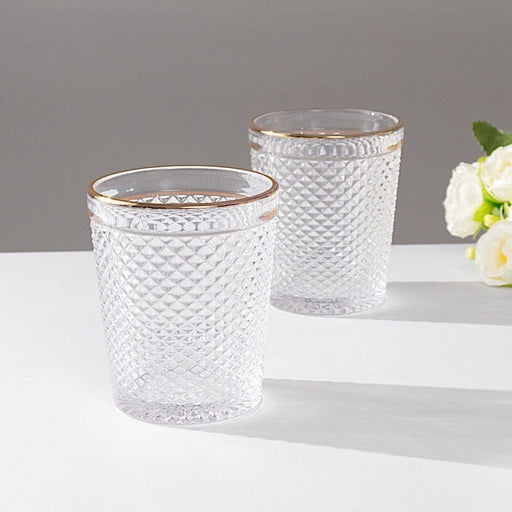 6 pack 11 oz Tumbler Glasses Hobnail Design with Gold Rim - Clear GLAS_CUCT003_11_CLGD