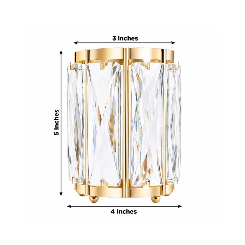 6 Pack 5" Votive Candle Holders with Faceted Crystal Pendant Panels - Gold CHDLR_CAND_042L_5_GOLD