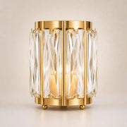 6 Pack 5" Votive Candle Holders with Faceted Crystal Pendant Panels - Gold CHDLR_CAND_042L_5_GOLD