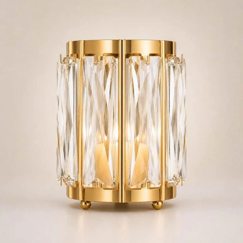 6 Pack 5" Votive Candle Holders with Faceted Crystal Pendant Panels - Gold CHDLR_CAND_042L_5_GOLD