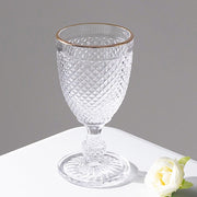 6 pack 8 oz Glass Wine Goblets with Gold Rim and Embossed Diamond Pattern - Clear GLAS_CUWN003_8_CLGD